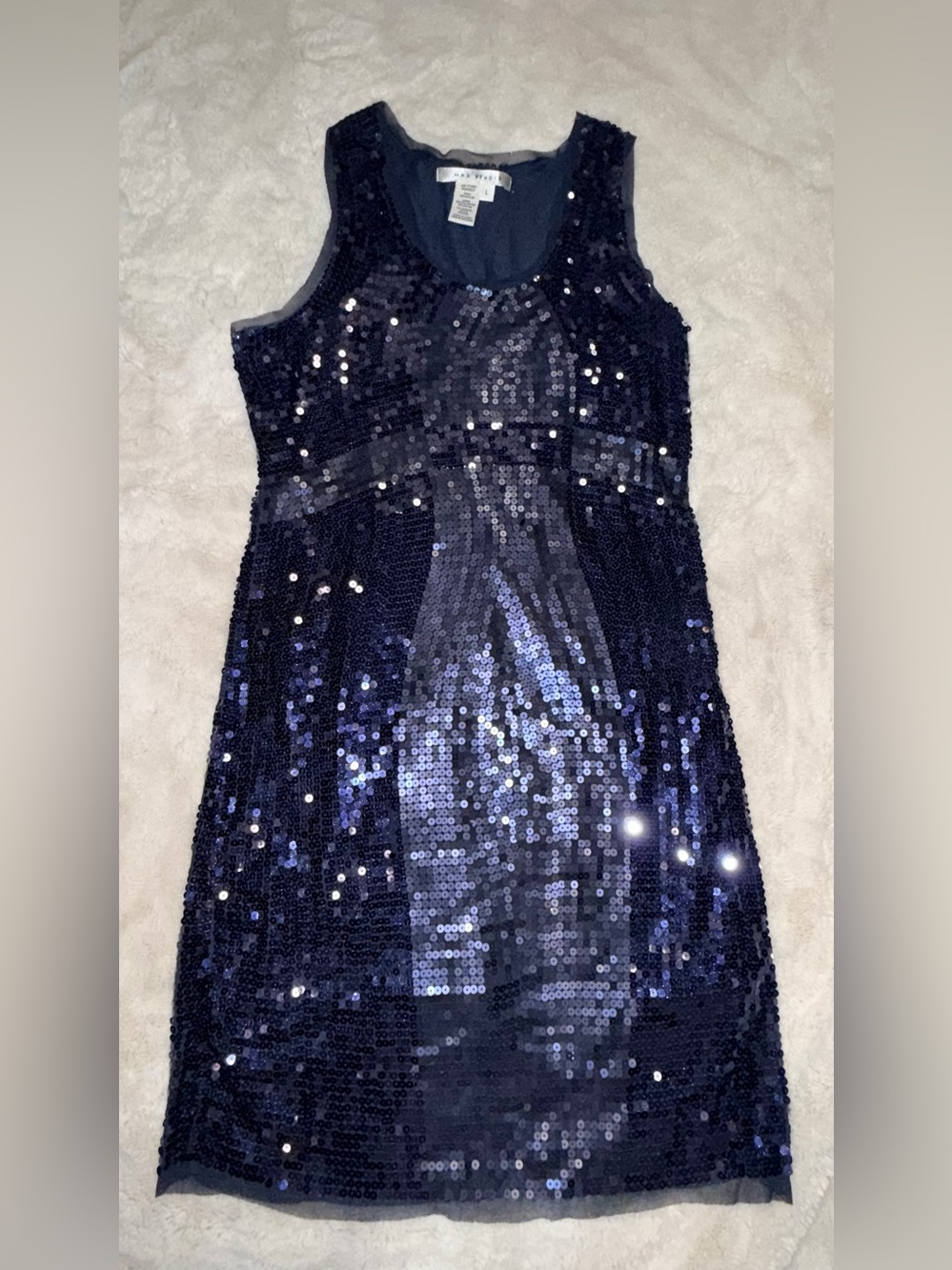 Max Studio Navy Sequin Sleeveless Sheath Party Dress Size L